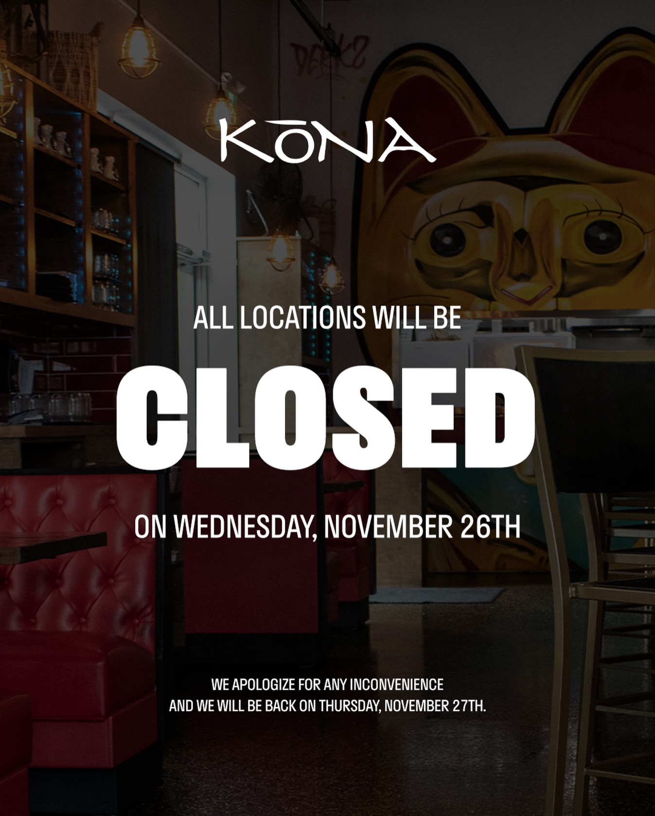 Heads up! All locations will be closed on Wednesday, November 26th. We’ll be back to serving you on Thursday, November 27th.
Thank you for your understanding! ❤️