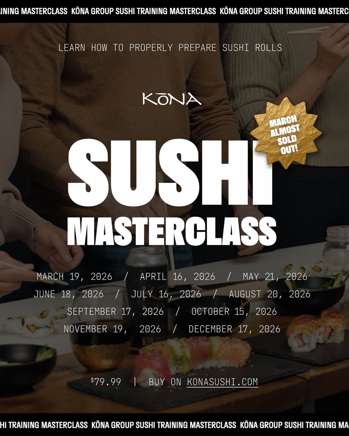 Our March Masterclass only has 6 spots left! Don’t miss out! 🧑🏻🍳🍣
At the class you’ll:
🎌 Learn how to properly prepare sushi rolls
🍱 Create your own custom masterpieces
🥢 Enjoy ALL YOU CAN EAT sushi
🎁 Take home a FREE KōNA rolling mat
📍 KōNA Lakeshore
💰 $79.99 per person
Buy online at the link in our bio or visit:
https://www.konasushi.com/events/
____
#yqg #sushi #sushidate #sushimaking #konasushi