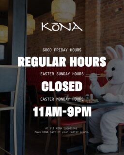 The Easter Bunny has great taste 🐰🍣
Join us this long weekend at KōNA:
Good Friday — Regular Hours
Easter Sunday — Closed
Easter Monday — 11AM–9PM
At all KōNA locations.
Make KōNA part of your Easter plans!
_______________
#kona #konasushi #allyoucaneatsushi #sushi #windsorontario
